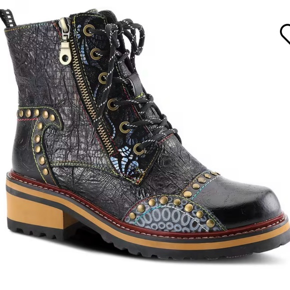 EUC L'Artiste by Spring Step Womens Rugup Leather Booties - Black Multi, Size 41 - Picture 2 of 9